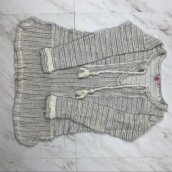 Calypso Womens Sz XS Tunic Top Striped Cream Grey Boho Tassels Fringe Lagenlook - Picture 10 of 10